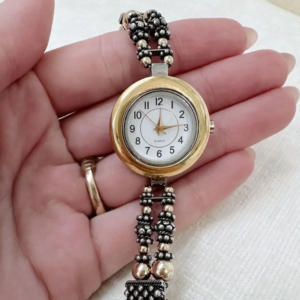 Vintage mixed metal Gold and Silver Beaded Watch